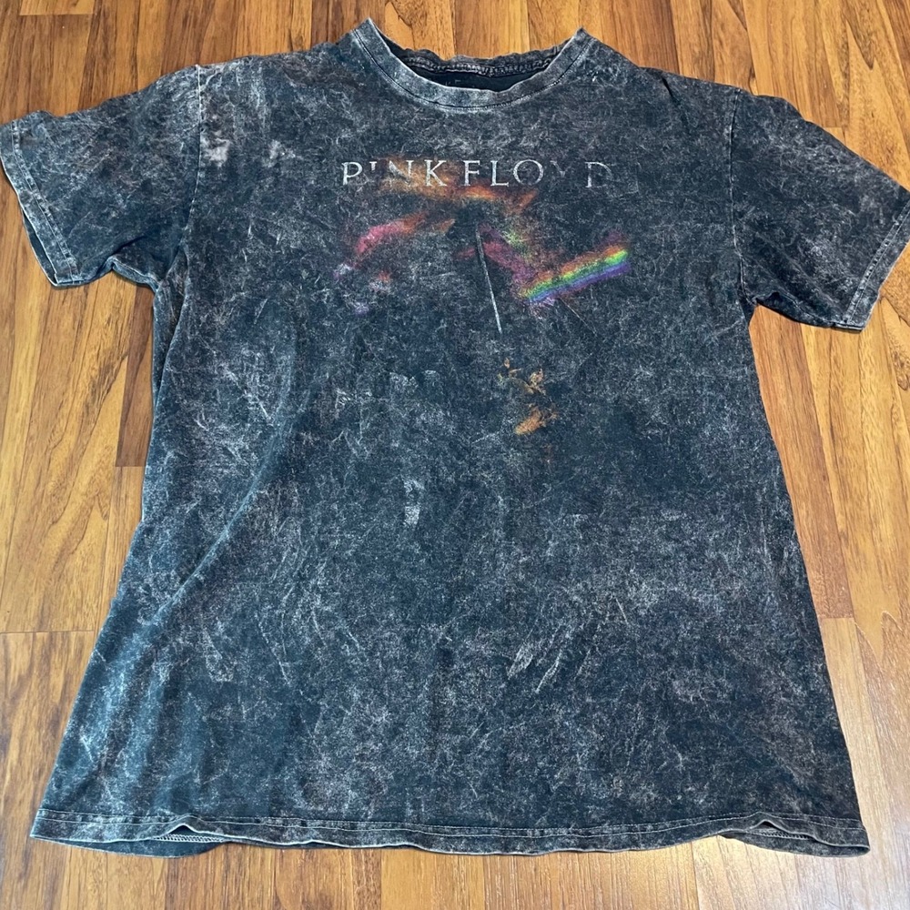 Pink Floyd T Shirt Mens L Acid Wash Dark Side of the Moon Rock Band Black Tee